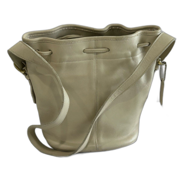 Coach Handbag Women's Size Med Color Bone Cream Drawstring Crossbody Leather Bag - Picture 3 of 10